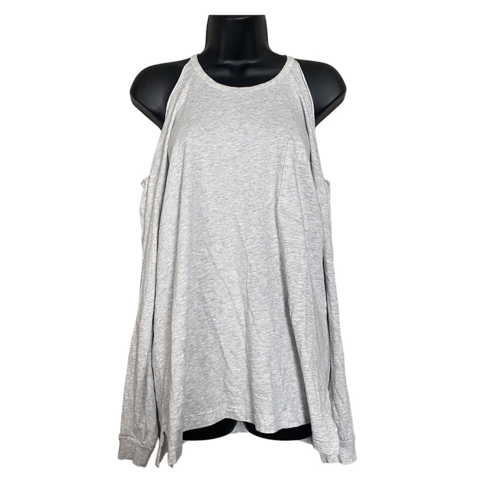 PINK Love Pink Gray Cold Shoulder Cut Long Sleeve Gray Lounge Everyday T-shirt